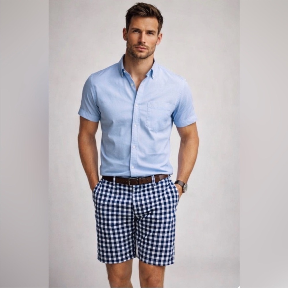 Tommy Hilfiger Navy & White Check Flat Front Preppy Golf/Bermuda Shorts 40